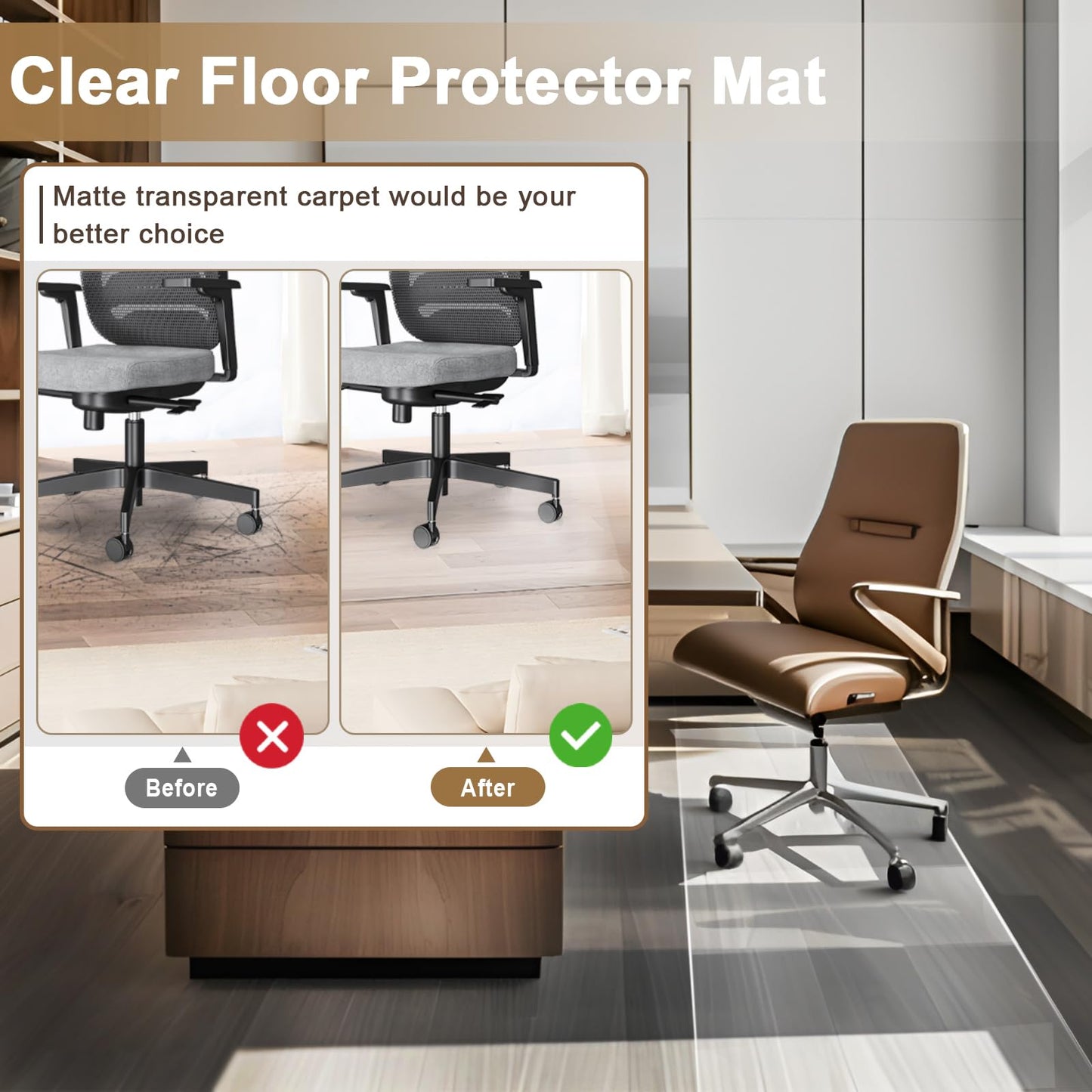 2 x 6 ft Plastic Runner, 24”x72“ Vinyl Runners for Foors, 60 mil Thick Clear Mat Hard Floor, Plastic Rugs Protection for Entryway Hallaway Office