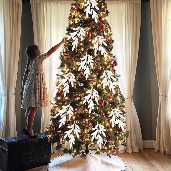 DILATATA 6Pcs Christmas Glitter Leaves Bay Leaves Spray 24" Artificial White Bay Leaf Picks Sprays Giltter Stems for Halloween Centerpiece Christmas Home Decor Home Decor - White
