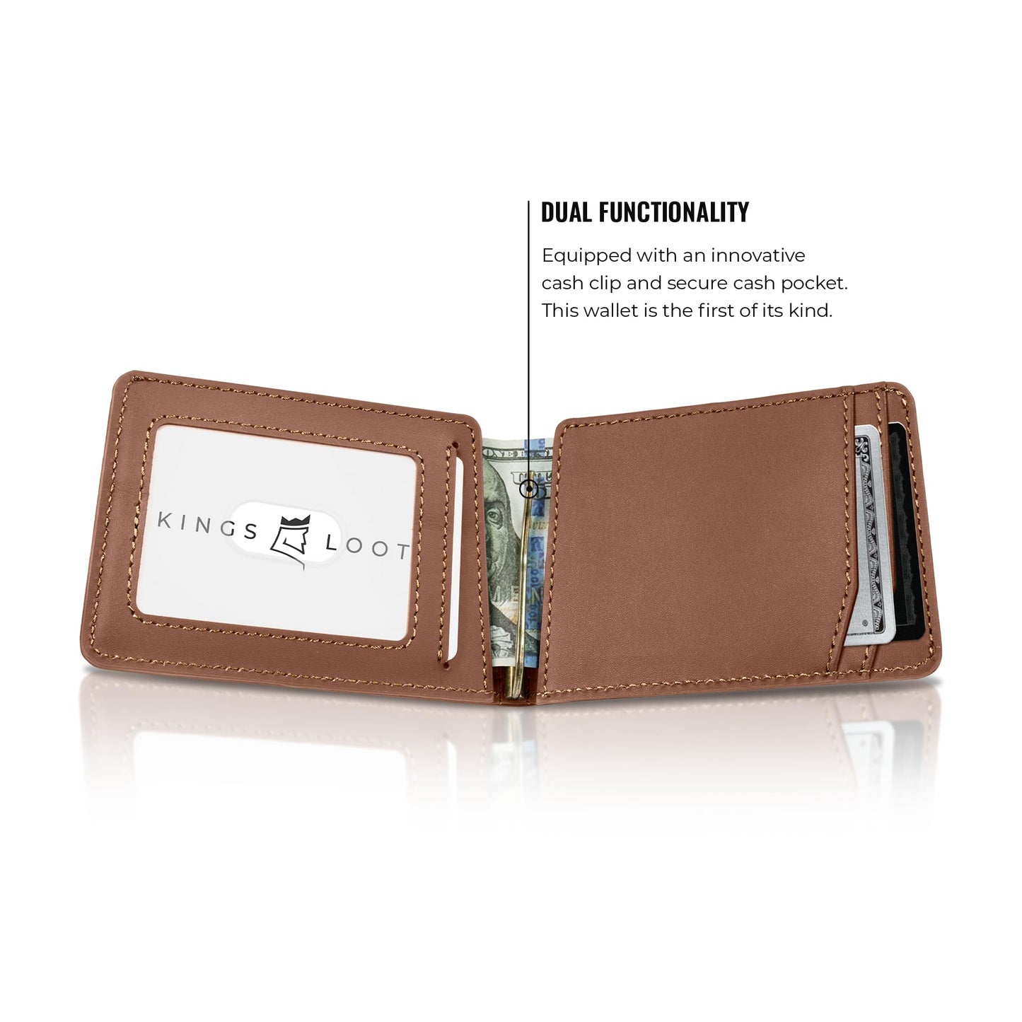 Kings Loot Wallet for Men | Minimalist Slim RFID Blocking Leather Design with Cash Pocket & Card Pull Strap | Holds 1-12 Cards | Stylish & Durable Wallets (Bourbon)