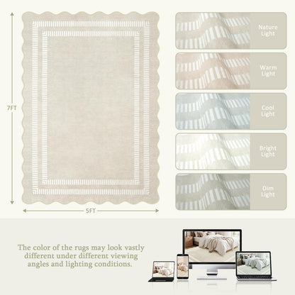 LORWER Area Rugs 5x7 Living Room Washable Modern Rug, Neutral Beige Soft Non Slip Rugs Ultra-Thin Indoor Carpet for Bedroom Dining Room Nursery Home Office
