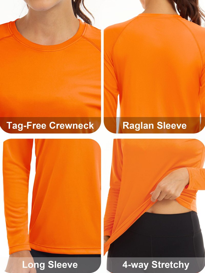 Rash Guard Shirts for Women Long Sleeve Athletic Summer Shirts for Women UPF 50+ Sun Protection Shirts Running Tee Shirts Women Orange