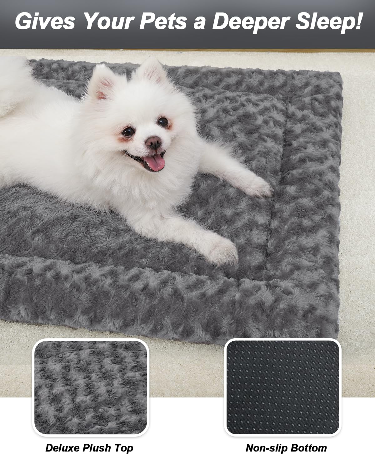 Washable Dog Bed Mat Ultra Soft Dog Crate Pad Comfy Fluffy Pet Kennel Beds Sleeping Mattress for Large Jumbo Medium Small Dogs, 36 x 23 Inch, Gray