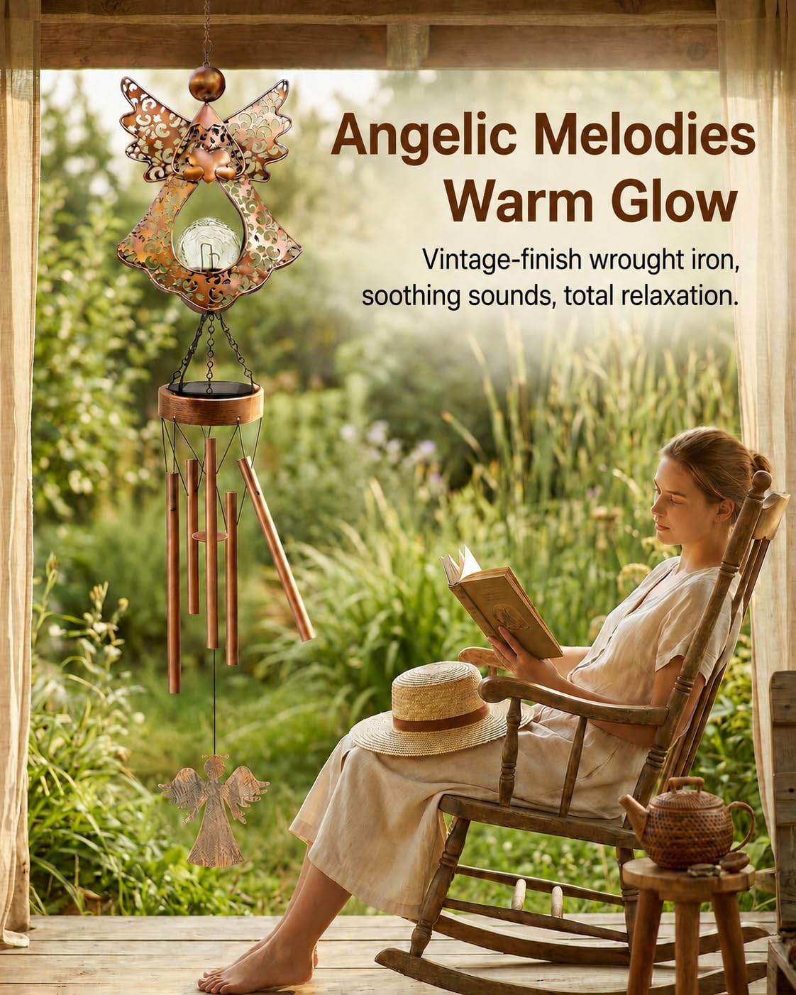 Supdeco Angel Solar Wind Chimes for Outside: Metal Outdoor Memorial Decor
