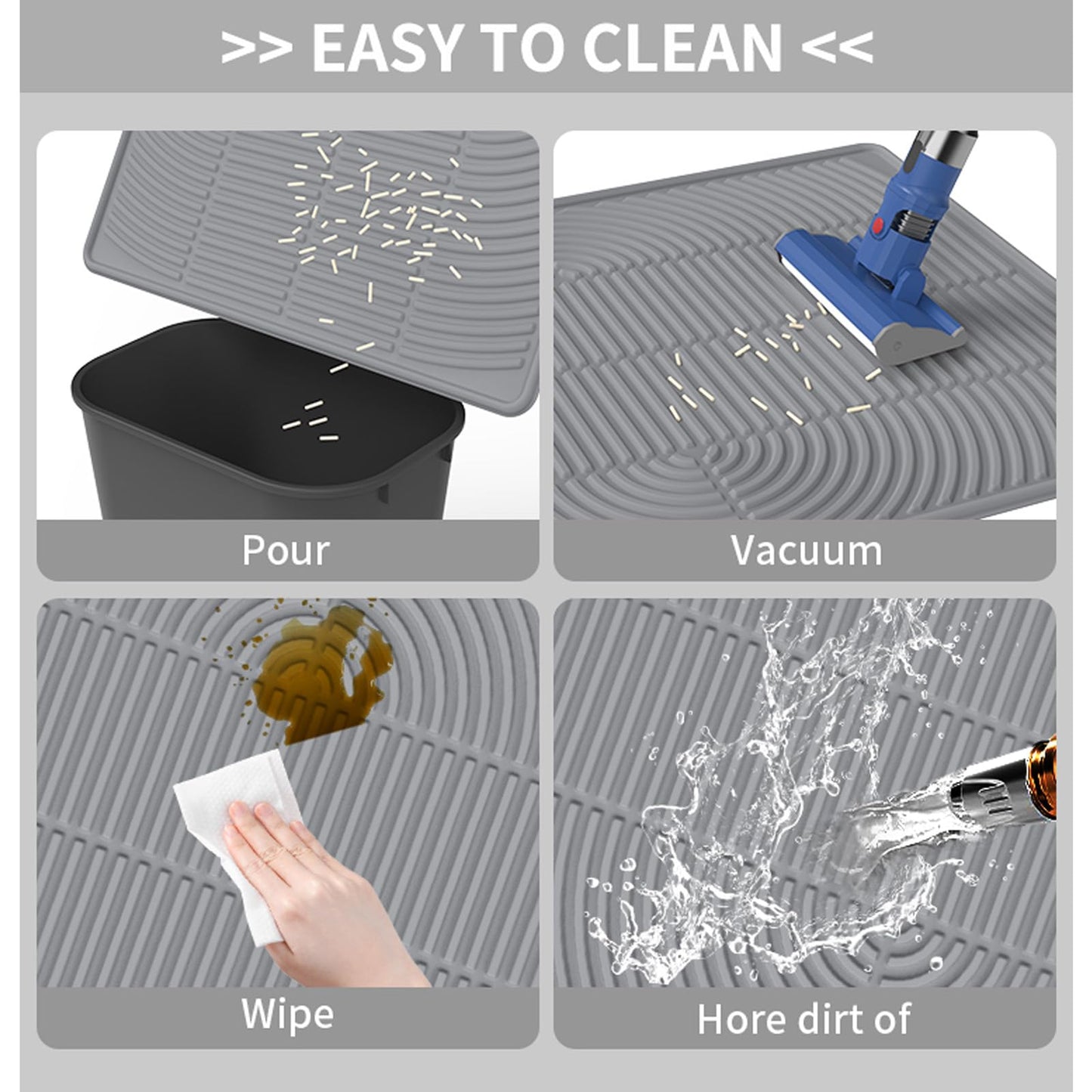 LZEXIN Cat Litter Mat, Extra Large Silicone Mat Litter Trapping Mat, Litter Box Mat Scatter Control for Floor Clean, Waterproof & Non-Slip Cat Supply & Accessory, Soft on Kitty Paws(Black, 40"x28")