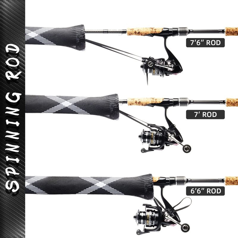 SF Standard Casting Fishing Rod Sock Fishing Rod Sleeve Rod Cover Braided Mesh Rod Protector Pole Gloves Fishing Tools White-Black-2PCS Fit Casting Rod 6-1/2FT to 7-1/2FT