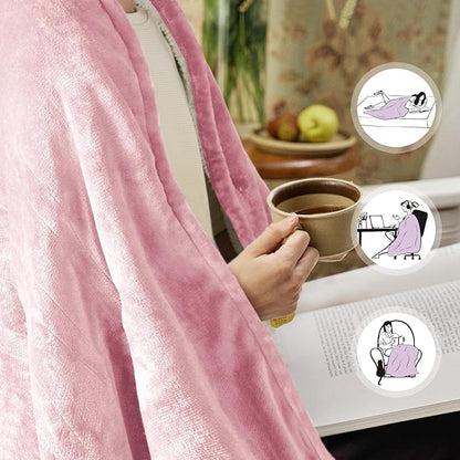 Heated Blanket Throw 50"x60", ETL & FCC Certified Electric Blanket with 3-Hour Timer Auto-Off & 5 Heating Levels, Overheat Protection, Machine Washable - Pale Pink