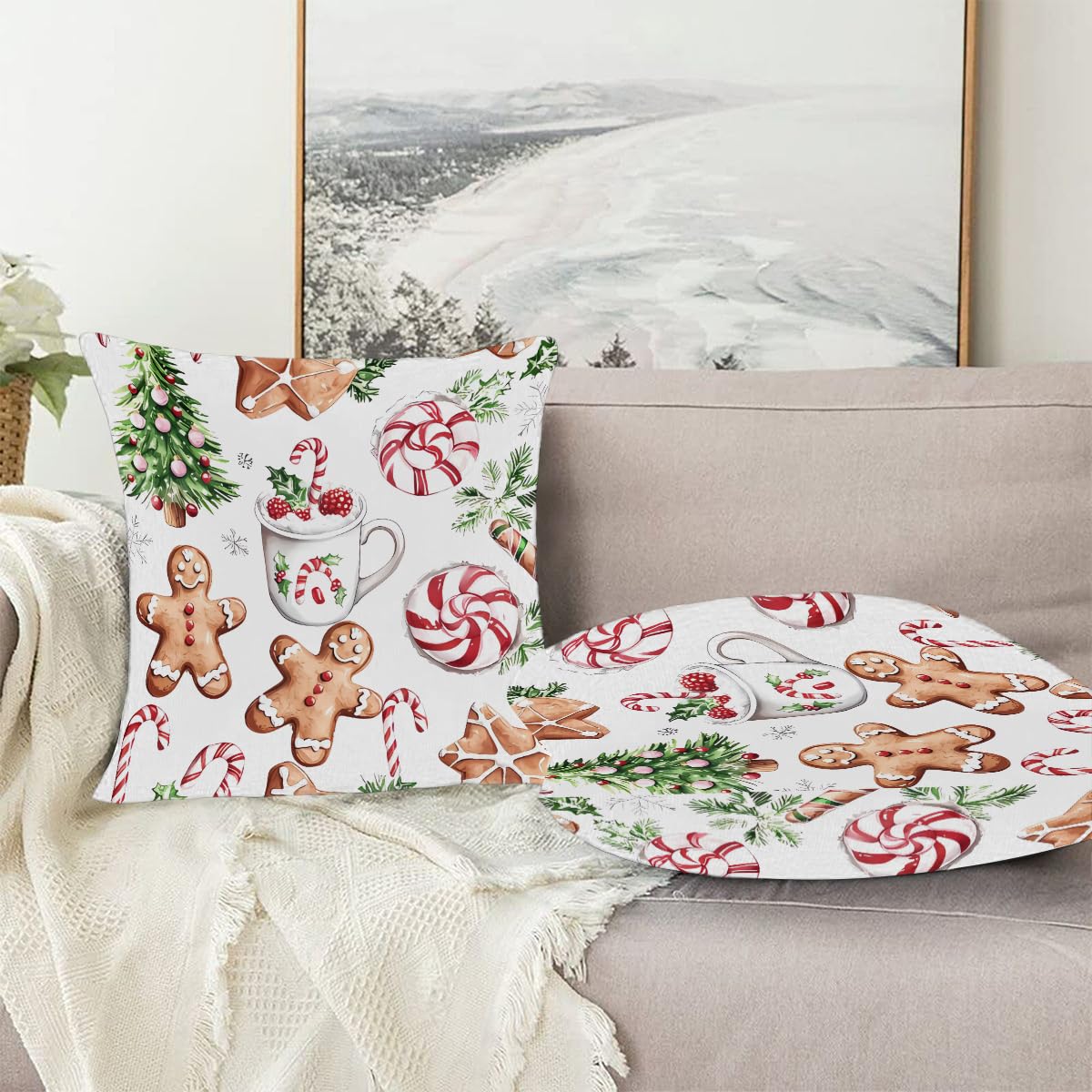 Christmas Gingerbread Man Throw Pillow Covers 20x20 Set of 2 Cushion Cases