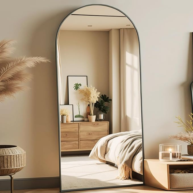 Arched Full Length Mirror, 70"x26" Free Standing Floor Mirror, Modern Full Body Mirrors with Stand, Wall Mirrors with Aluminum Alloy Frame for Bedroom,Living Room, Black