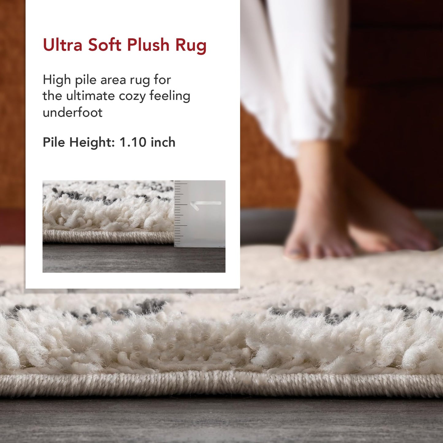 Nuloom Mackie Off-White/Charcoal, 6'7" x 9', Moroccan, Shag, Tassel, Soft and Cozy, High Traffic, Stain Resistant, Easy Clean, Durable Area Rug for Bedroom, Living Room, Dining, Den, Foyer, Entryway