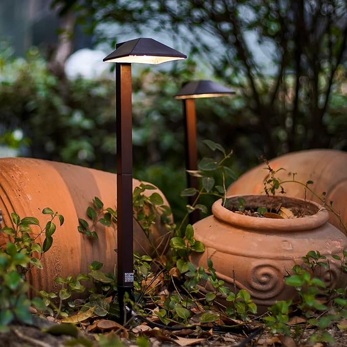 Equinox Outdoor Low Voltage Landscape Lighting 0.6W LED 3100K Warm White Metal 12V Pathway Lights Charcoal Brown 8PK Kits with Connector and Stake (8Pack)