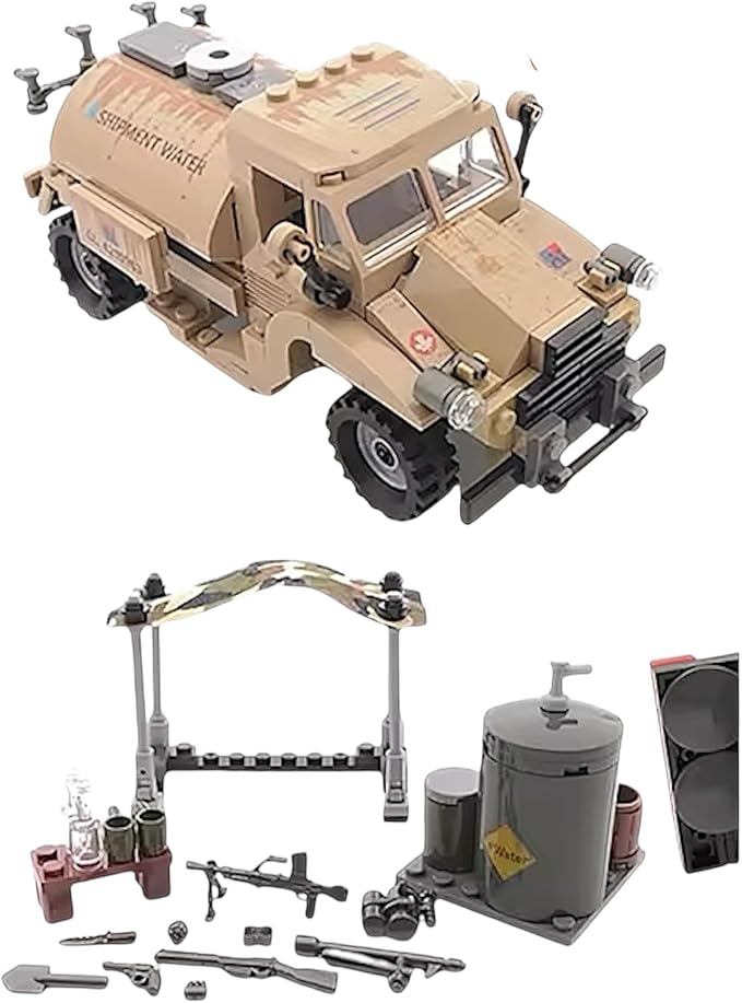 General Jim's Military Brick Building Set - WW2 Army Water Tanker Truck Vehicle Building Blocks Model Perfect for World War 2 and Brick Enthusiasts Including All Building Levels
