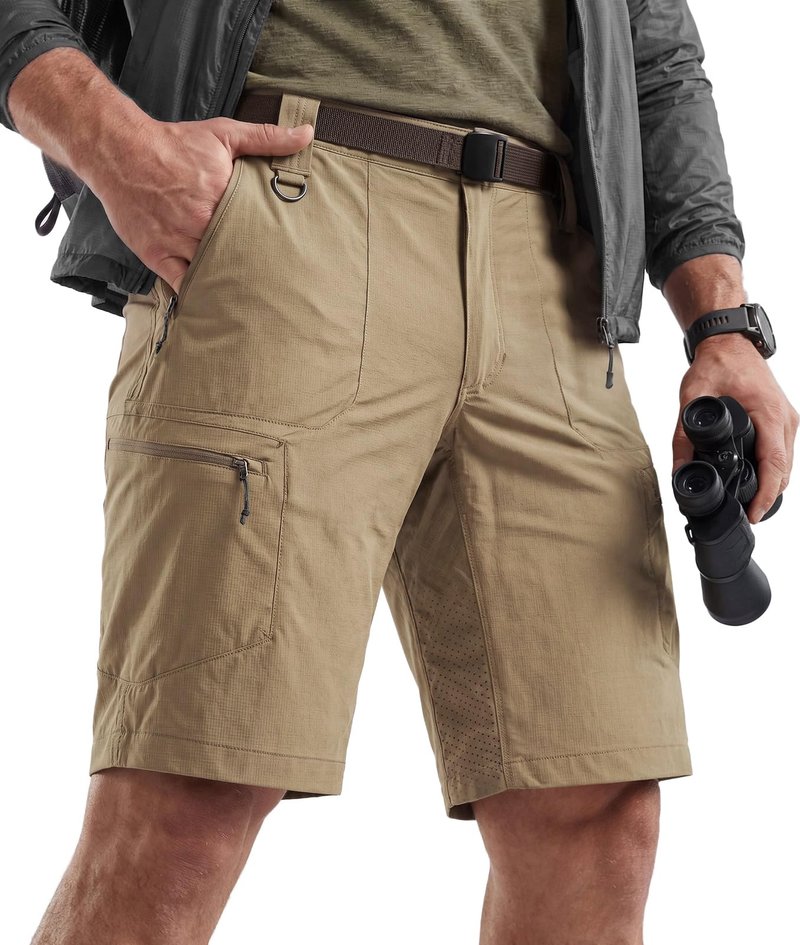 CQR Men's Quick Dry Stretch Hiking Cargo Shorts, Lightweight Water Resistant Tactical Casual, Golf & Outdoor with Pockets, Peak Alamo Khaki, 34W x 10L