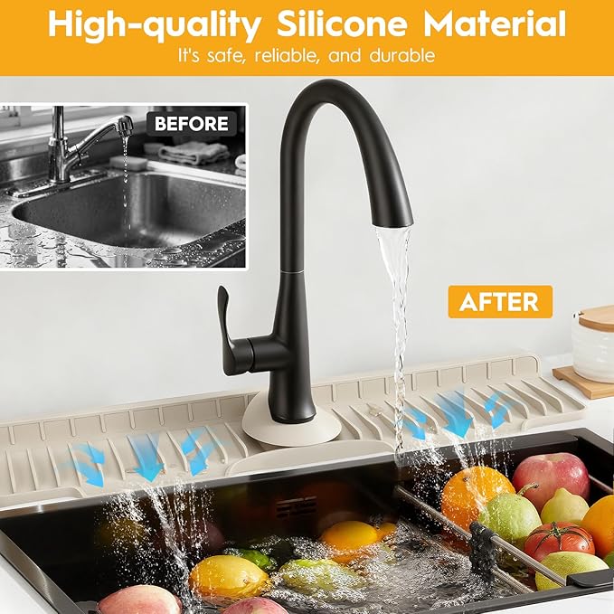 24" Silicone Faucet Mat for Kitchen Sink Released in 2025/12TH, 8° Slope Fast
