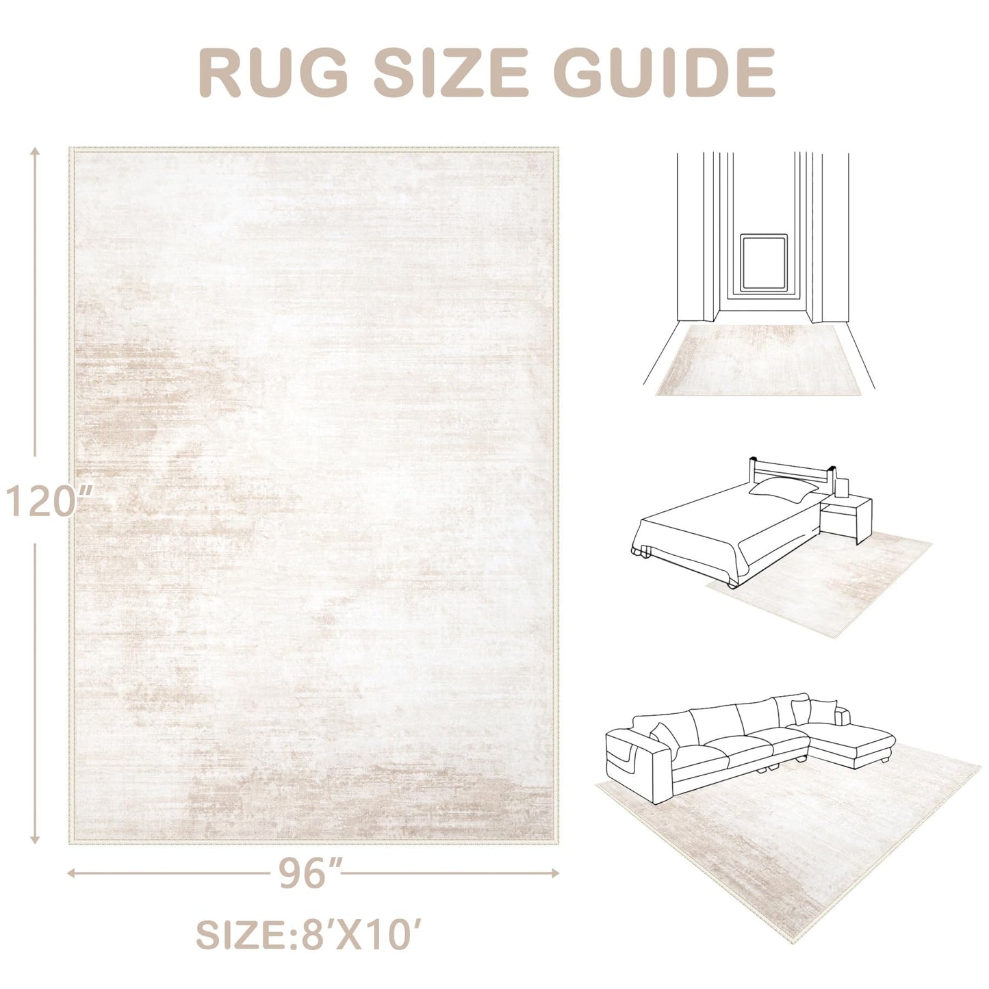 Area Rugs 8x10 Living Room: Washable Rug Modern Abstract Large Rugs Soft Non Slip Neutral Rug Stain Resistant Indoor Carpet for Bedroom Kitchen Dining Room Table Nursery Home Office Rugs(Beige,8'x10')