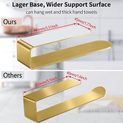 2 Pack Gold Hand Towel Holder, Adhesive Towel Bars Wall Mounted, 8 Inch Square