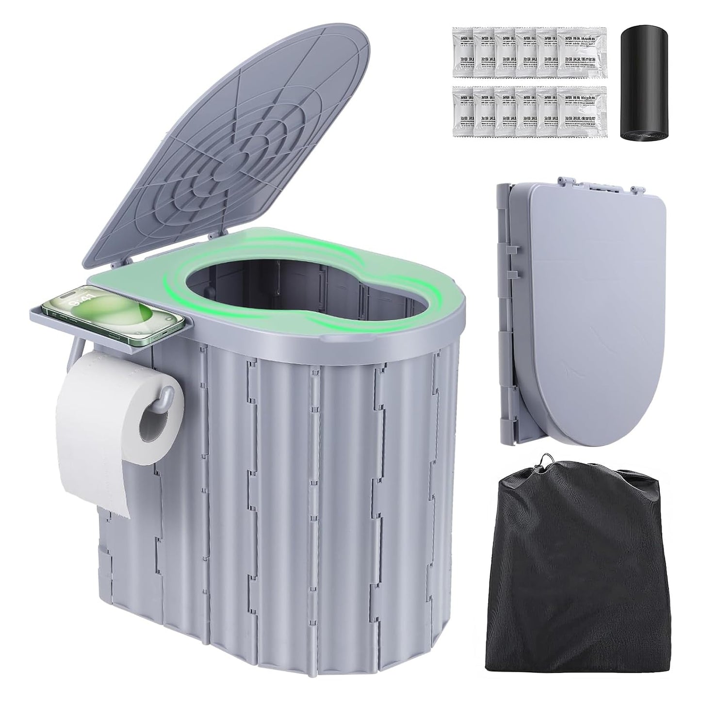 Sckee Camping Toilet, Portable Toilet for Adults, Portable Travel Folding Toilet with Lid and Paper Holder, Compact Potty for Car, Camp Toilet Portable Toilet for Camping, Hiking,Truck, RV, Beach