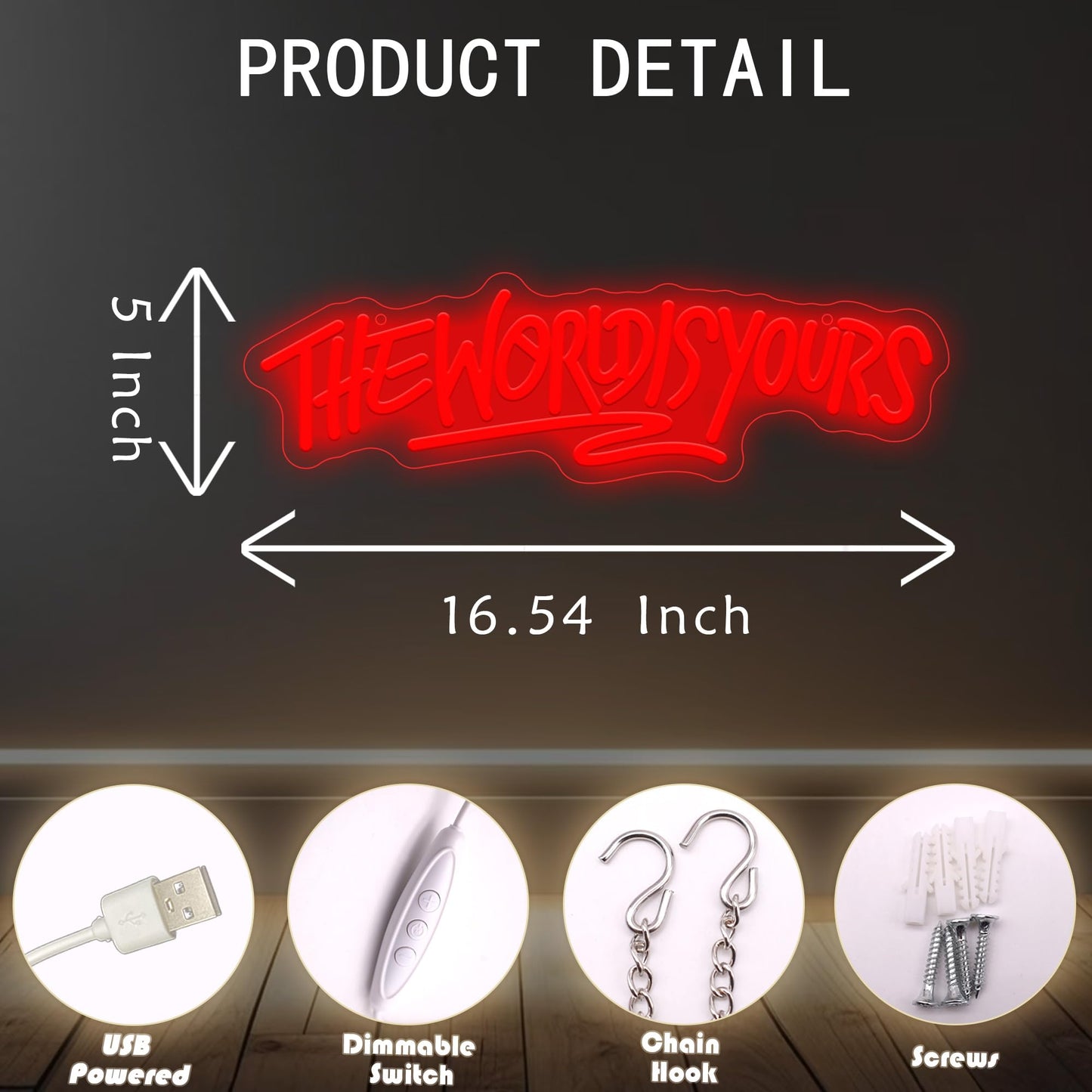 The World Is Yours Neon Sign, Bright Motivational LED Wall Light, The World Is Yours Neon Sign LED Sign for Bedroom, Game Room, Office, Bar — Aesthetic Neon Signs for Wall Decor