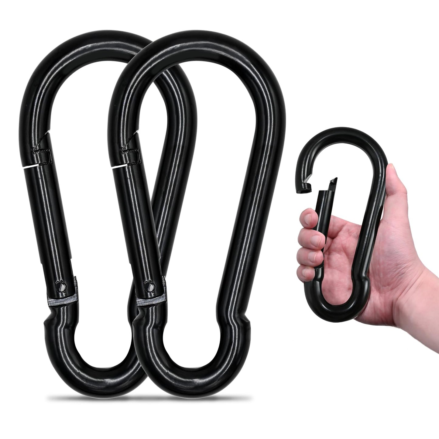 Large Carabiner Clip Hook, 7 inch 2 pcs Black Heavy Duty Spring Snap Hook Key Chain, Carabiners Clips for Outdoor Camping, Swing Set, Hammock, Hiking Travel, Fishing, Quick Link Keychain