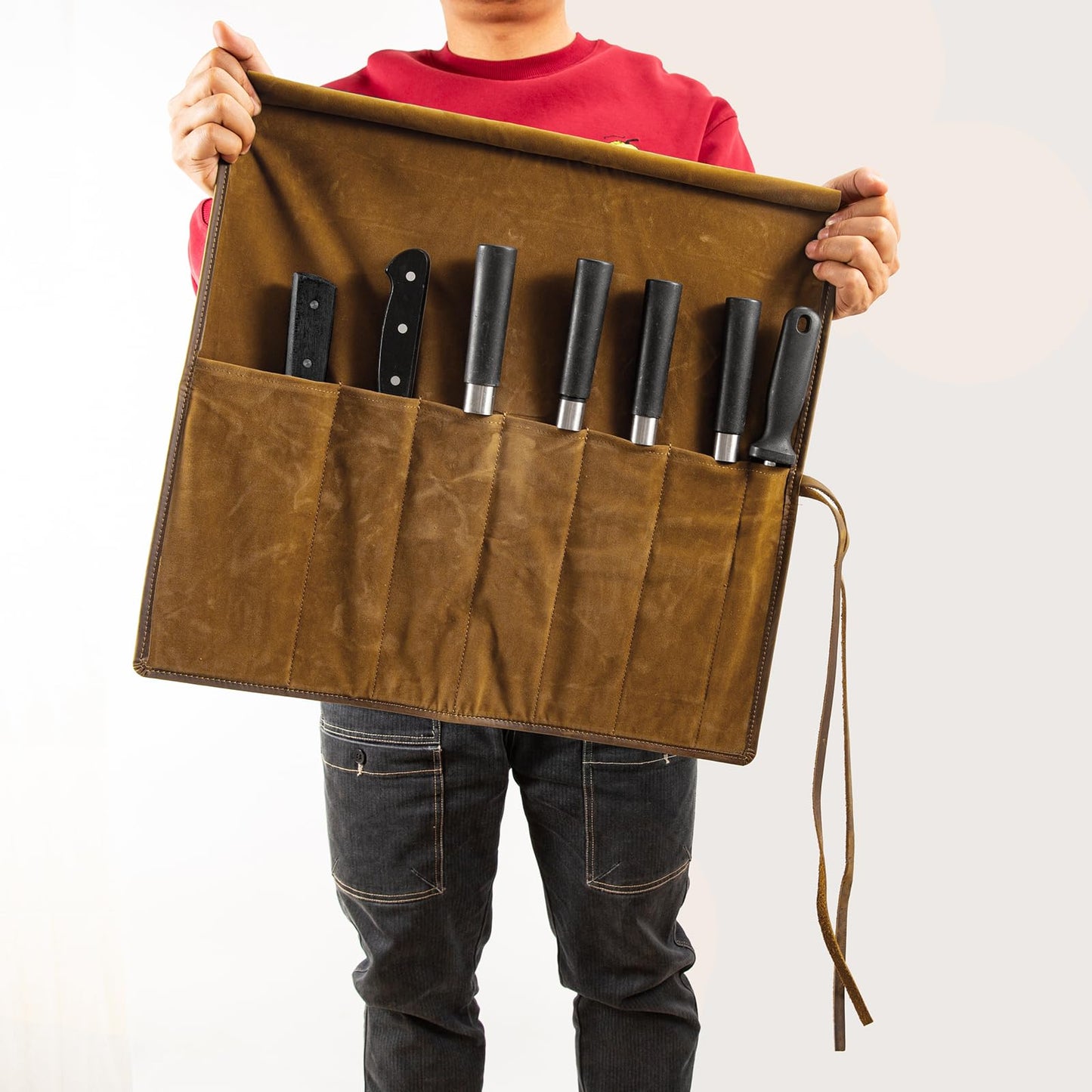 Genuine Leather Knife Roll, Knife Bags for Chefs Professional, Small Chef'S Knife Case Holder, Knives Holders Protectors with 7 Slots