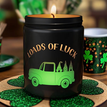St. Patrick's Day Candle with LED, 100% Soy Wax Jar Candle, Lucky Road Gifts for Friend, Aromatherapy Candles for Women Home, Eucalyptus Scent Candles,Over 40 Hours of Burn Time