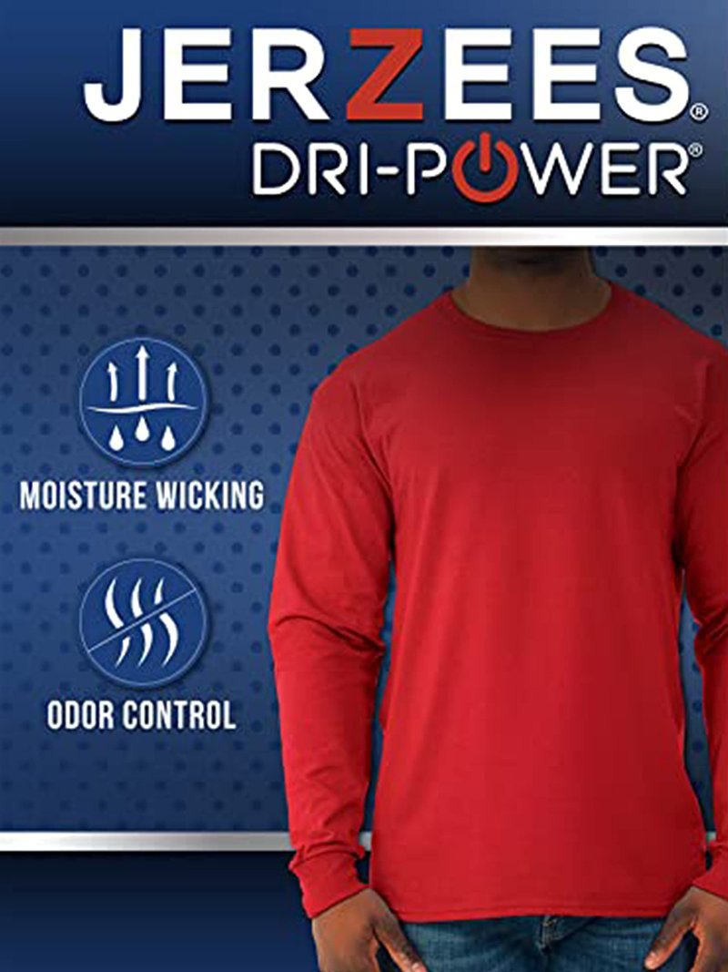 Jerzees Mens Dri-Power Long Sleeve T-Shirt T Shirt, White, Large US