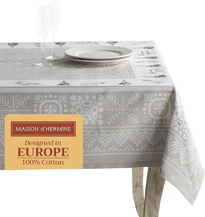 Maison d' Hermine Table Cloth Square Table 100% Cotton 54 x 54 Inches Fall Tablecloth Reusable Everyday Use for Thanksgiving Christmas Decorations Dining Farmhouse Party (Cozy Christmas)