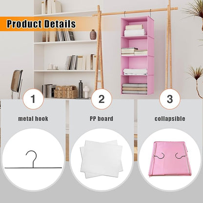 Hanging Closet Organizer, Easy Mount Foldable 4-Shelf Hanging Closet Wardrobe