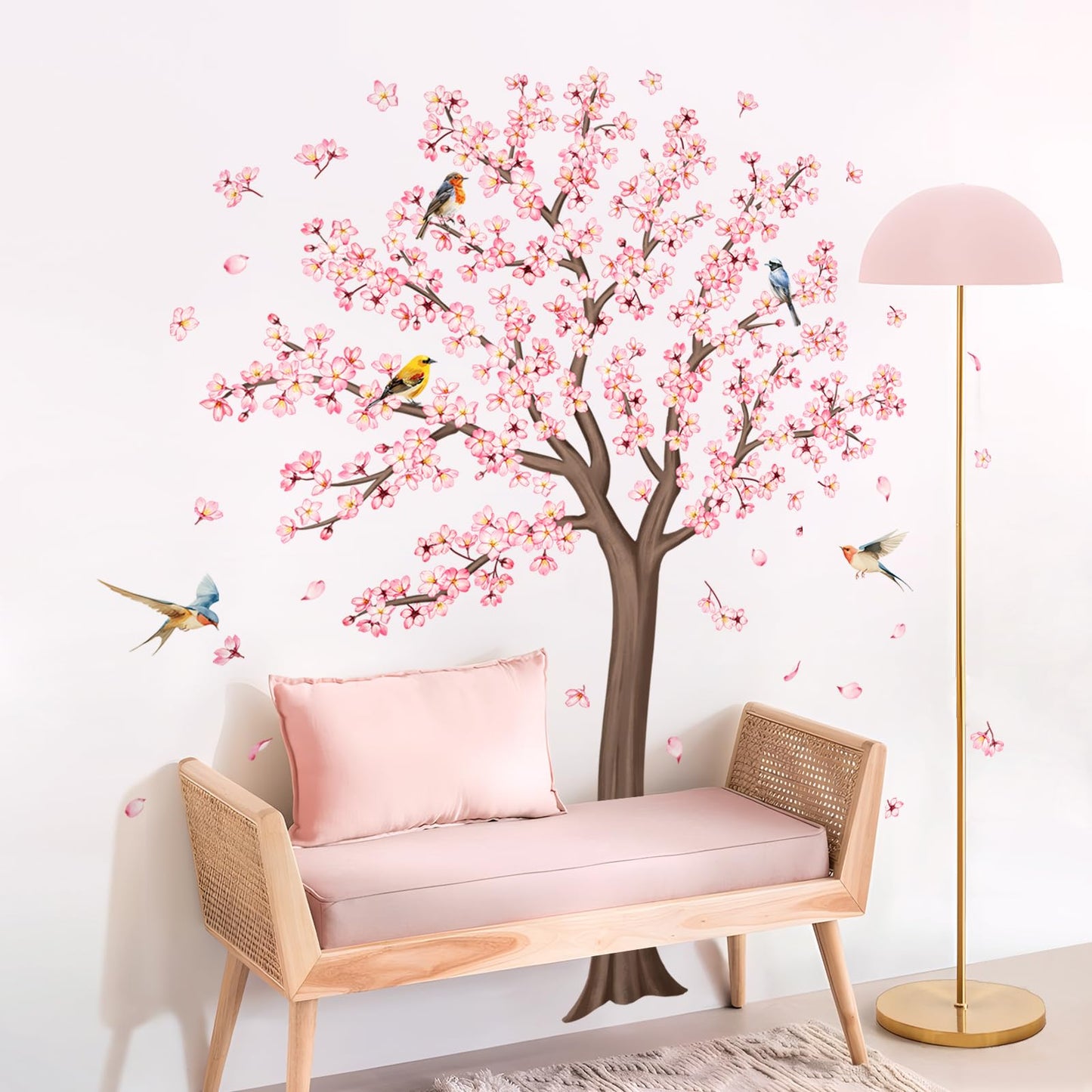 Large Cherry Tree Wall Decals, Pink Flower Blossom Tree Wall Stickers Vinyl Peel and Stick Wall Decal Self Adhesive Wall Art Sticker for Home Aisle Bedroom Office Sofa Backdrop Wall Decor (H 62.6in)