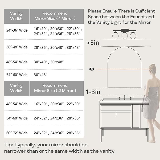 Arched Wall Mirror for Bathroom, 20"x30" Black Modern Metal Frame for Entryway Living Room Bedroom Wall Decor