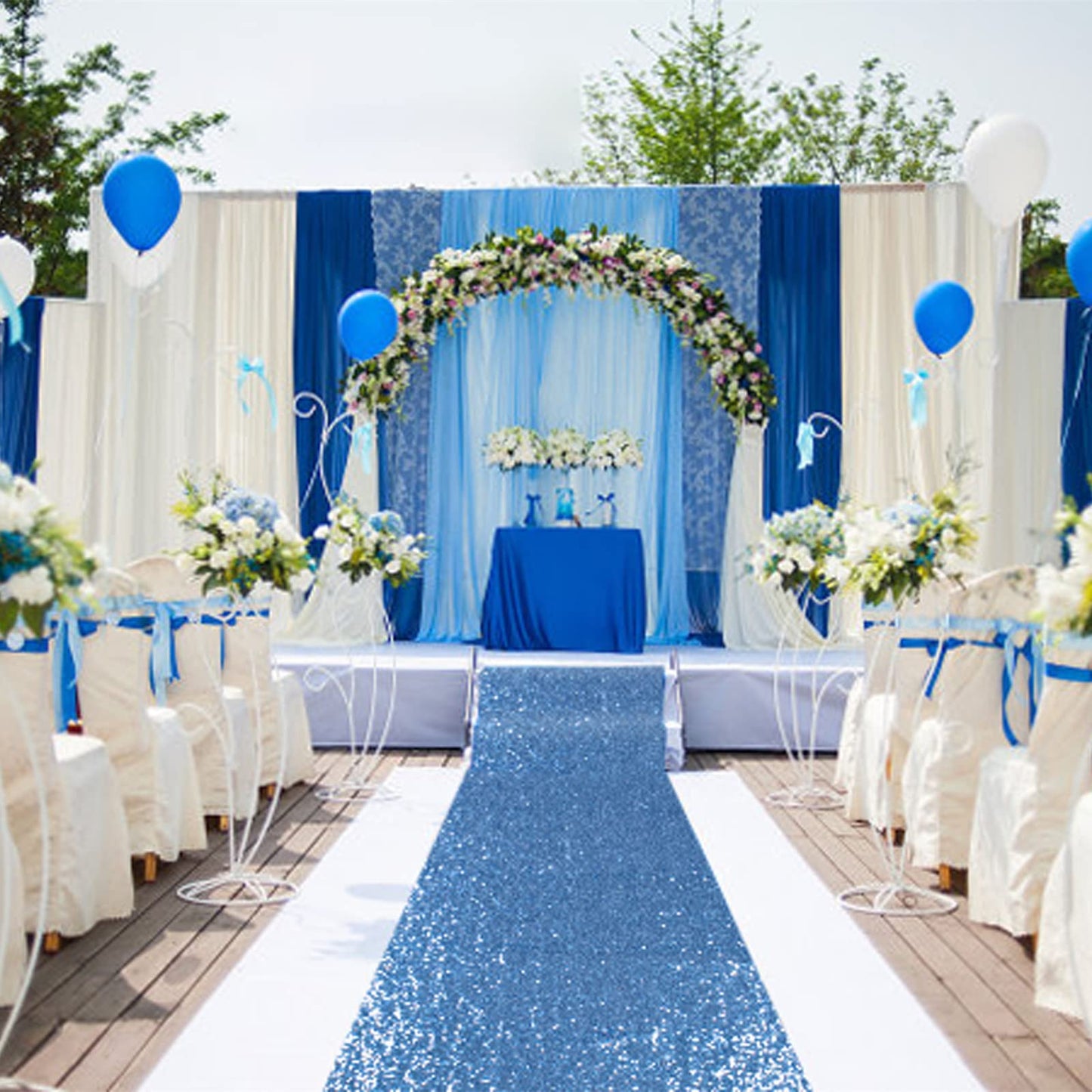 ShiDianYi Blue Aisle Runner for Wedding 15FTx2FT Modern Baby Blue Glitter/Sequin Mesh Fabric with Sequins Wedding Rug Runner