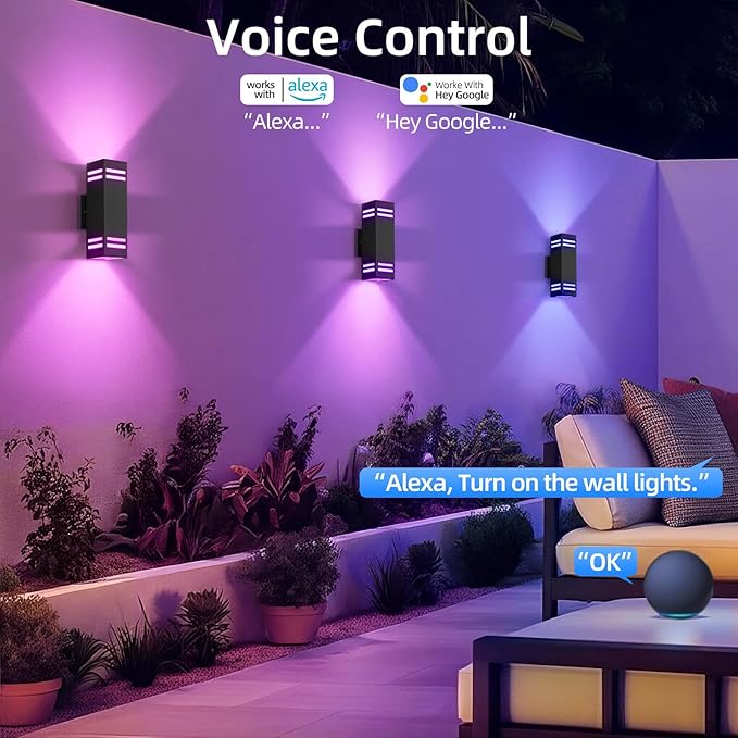 SHIMR Modern RGB Wall Lights Exterior Lights for House, Color Changing Outdoor Sconce Lights with Remote Control, Black Outdoor Light Fixture for House Porch Garage Compatible with Alexa [ETL Listed]