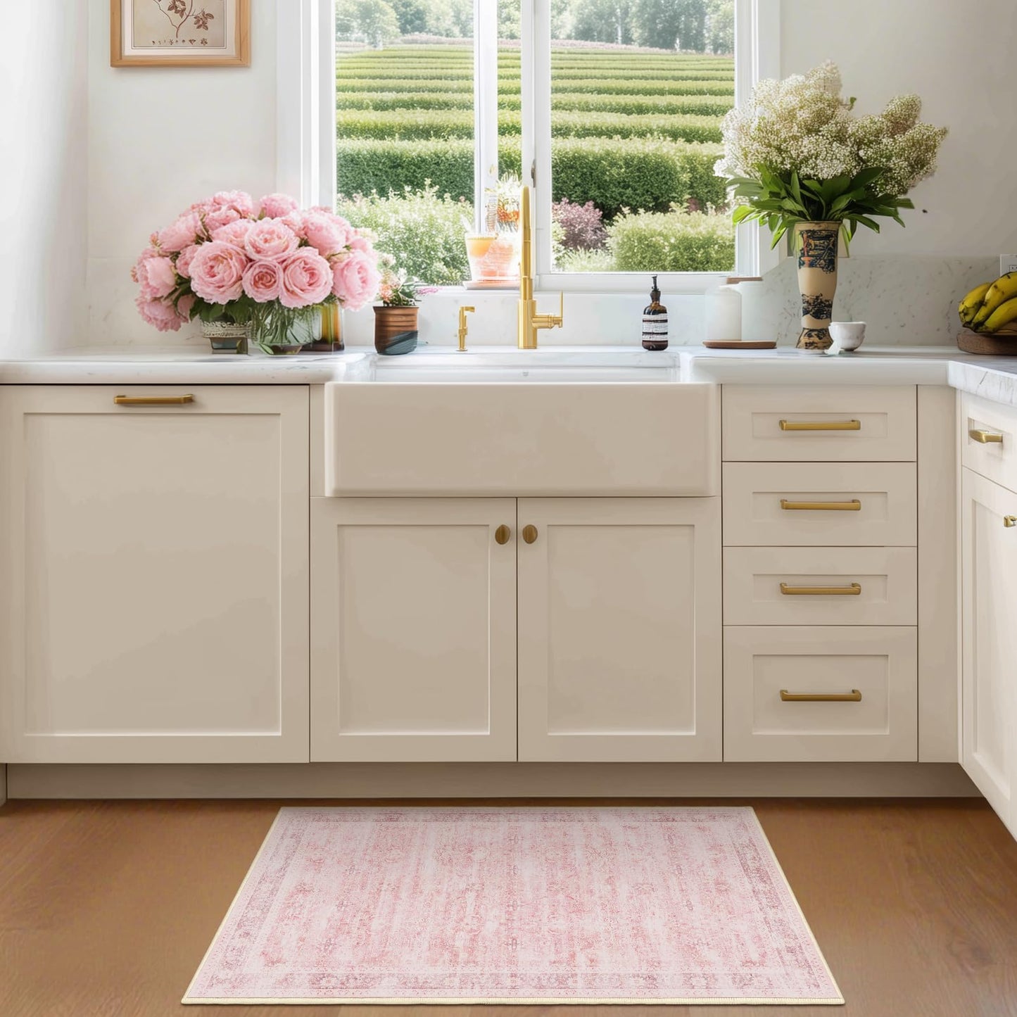 Jainmy Small Pink Rug 2x3, Aesthetic Area Rug for Girls Bedroom Bedside Vanity, Cute Rug for Nursery Kids Room Dorm Washable Non Slip, Low Pile Thin Indoor Door Mats for Entryway Entrance Kitchen
