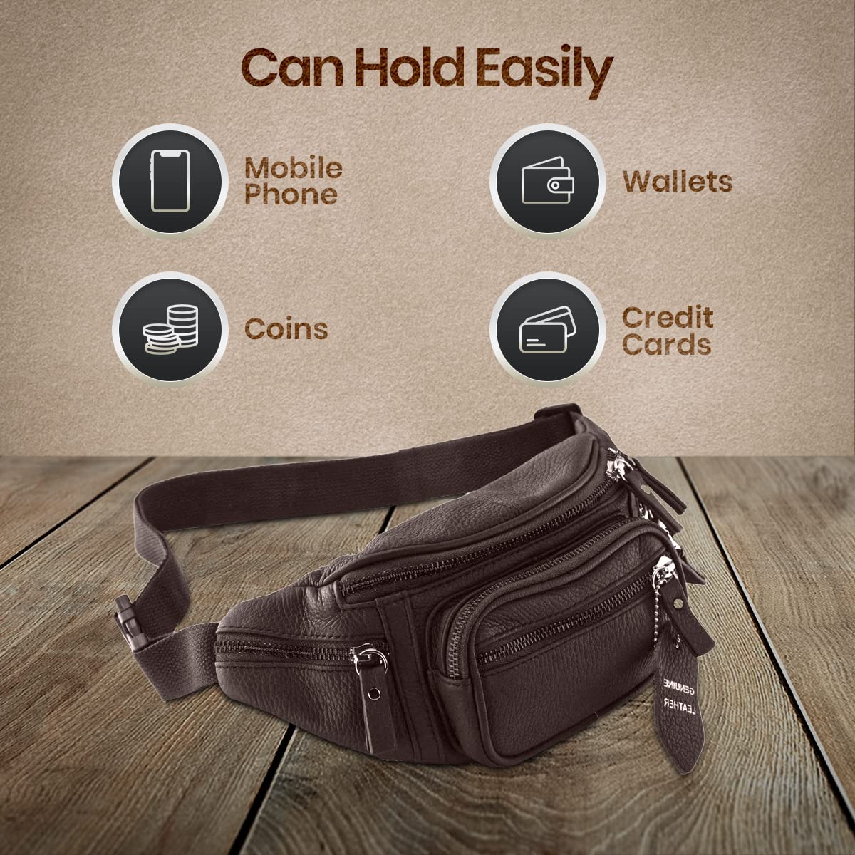Fanny Pack Waist Bag Multifunction Genuine Leather Hip Bum Bag Travel Pouch for Men and Women- Multiple Pockets & Sturdy Zippers Ideal for Hiking Running And Cycling