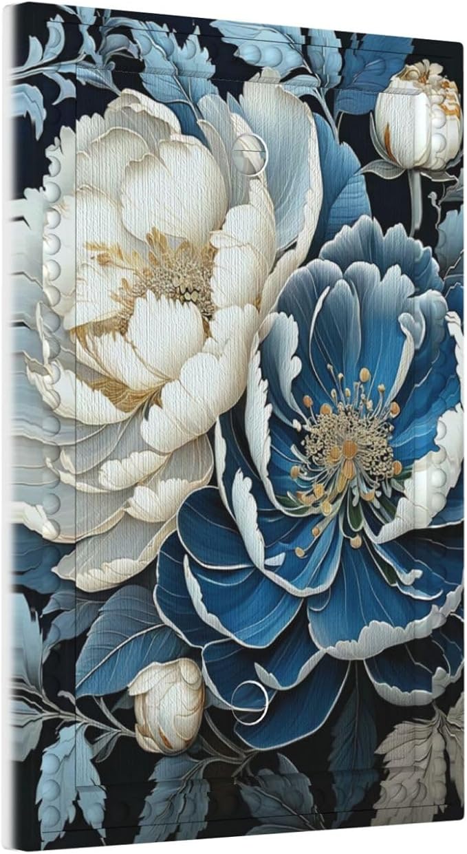 White Blue Flower Peonies Light Switch Covers No Device Wall Plate 1 Gang Decorative Blank Switchplate Electrical Faceplate for Farmhouse Living Bedroom Decor