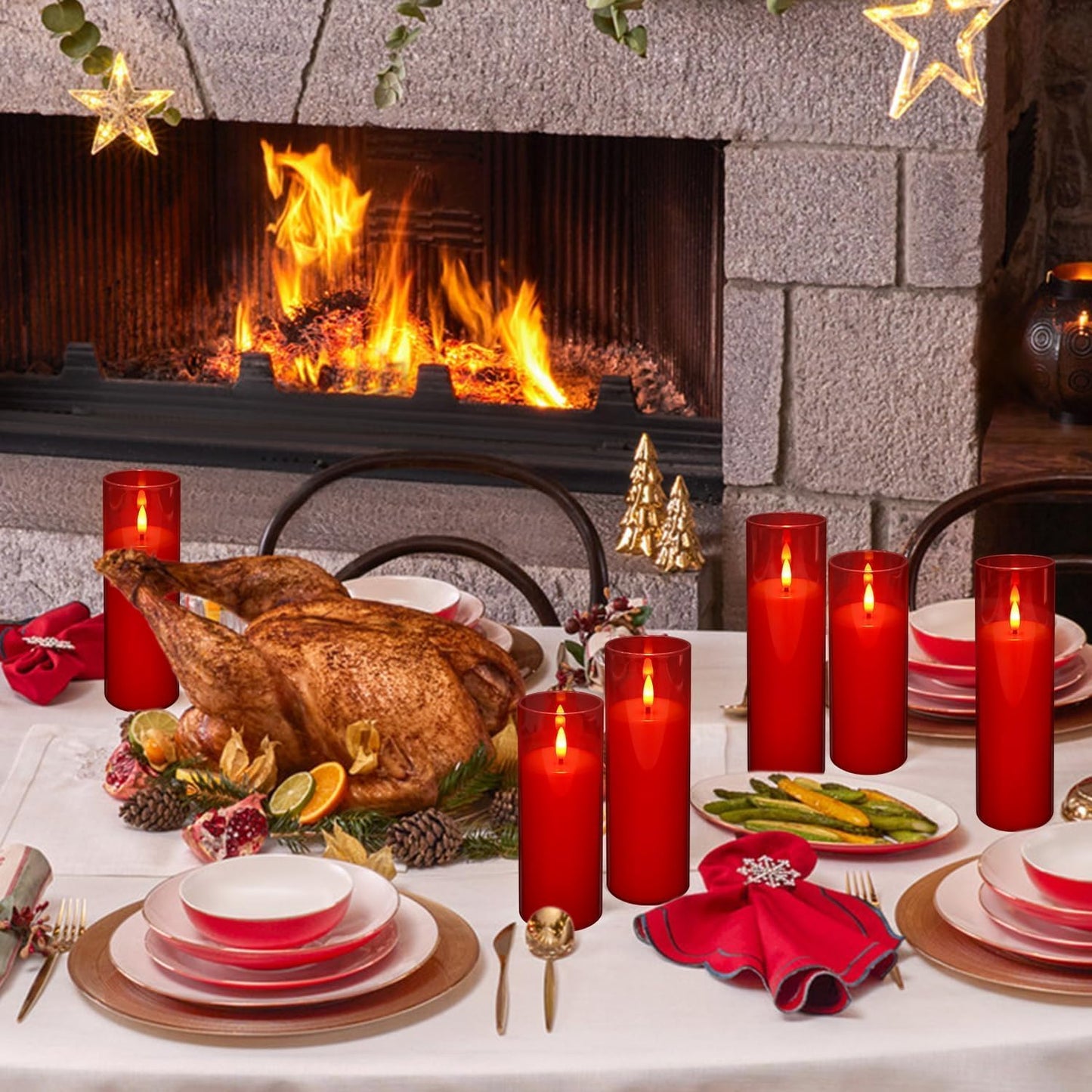 Grcdoyvl 24-Pack Red Flameless LED Candles - Remote Control & Timer, Realistic Flickering for Chinese New Year Decor, Valentine's Day, Romantic Home Ambiance, Fireplace Mantel & Festive Centerpieces