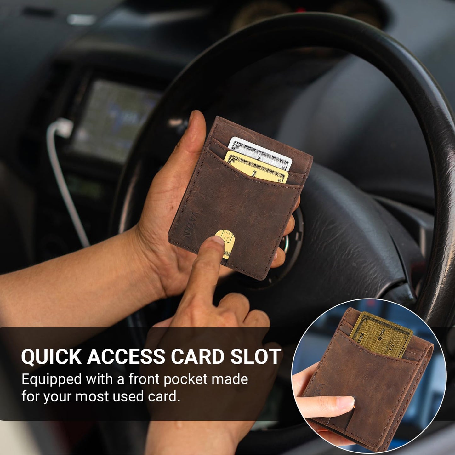 VATAN Wallet for Men Slim RFID Blocking Leather Credit Card Holder Wallet for 15 Cards, Bifold Minimalist Thin Wallet with 2 ID Windows & Cash Slot, With Gift Box (CH Coffee)
