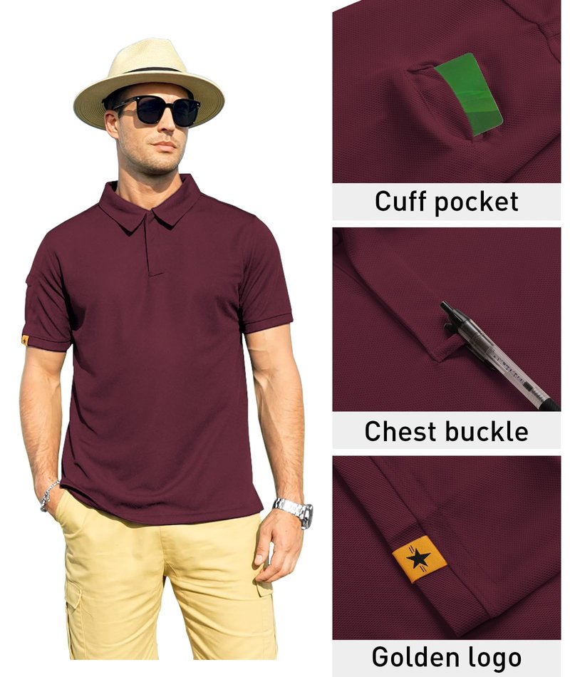 ZITY Mens Polo Shirt Short Sleeve Sports Tactical T-Shirt Athletic Golf Polos Daily Casual Stylish Collared Shirts for Men Wine Red XX-Large