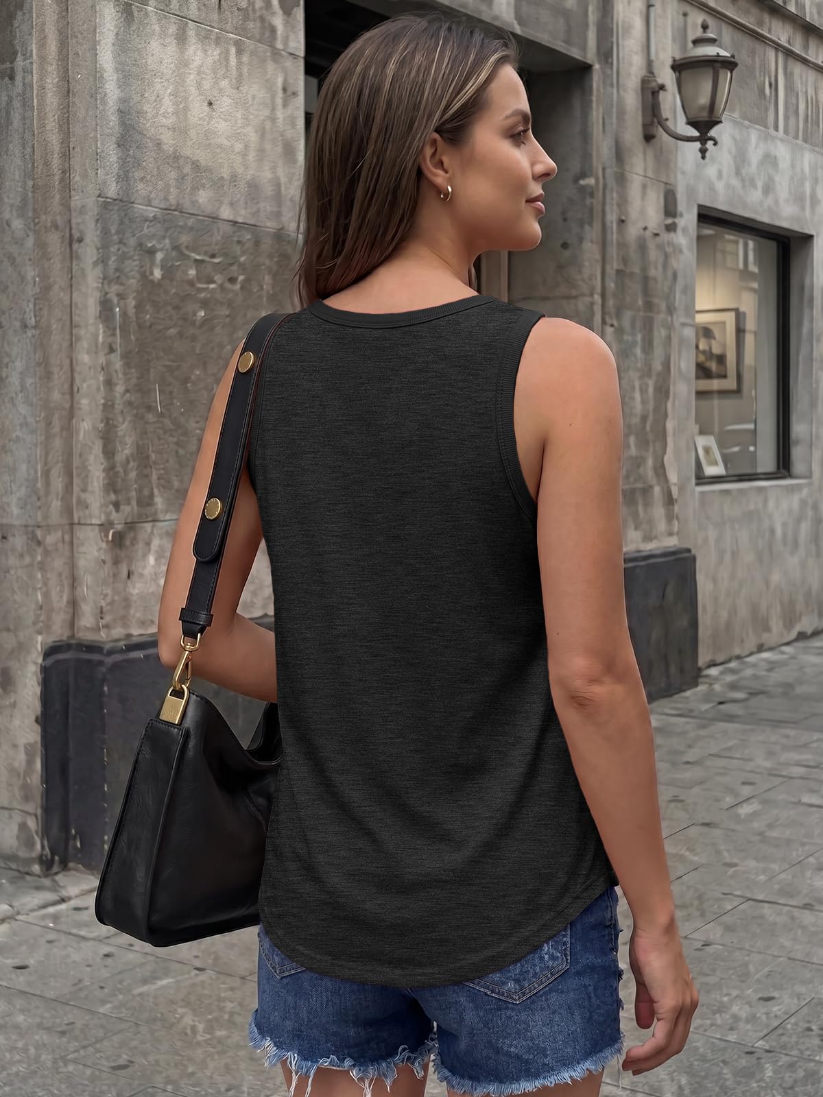 AUTOMET Womens Square Neck Tank Tops Loose Fit 2026 Summer Tops Clothes Fashion Black L
