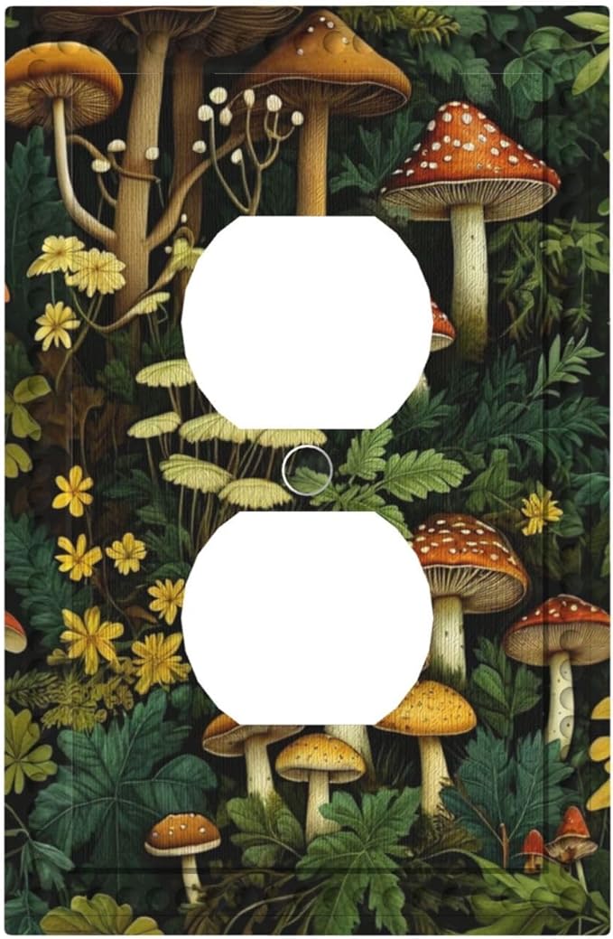 Mushrooms Forest Nature Botanical Art Light Switch Cover 1 Gang Outlet Plate Single Duplex Wall Plate Covers Decorative Switchplate Covers Electrical Faceplate for Farmhouse Living Decor