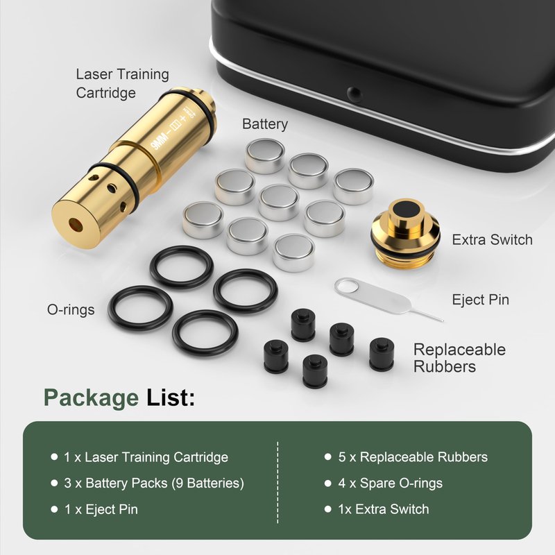 Vstranics 9mm Laser Training Cartridge Dry Fire Laser Training System with 3 Set Batteries for Dry Fire Practice and Shooting Training