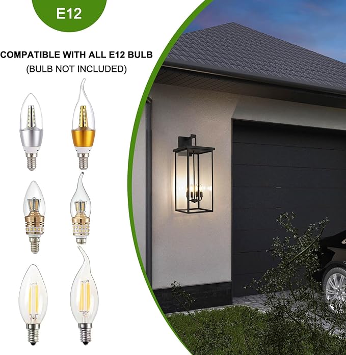 tewei 26IN Large Size Outdoor Wall Lantern Exterior Waterproof Wall Sconce, Matte Black Outdoor Lights for House Modern Porch Light with Clear Glass Shade, E12 Base Wall Light for Garage(1 Pack)