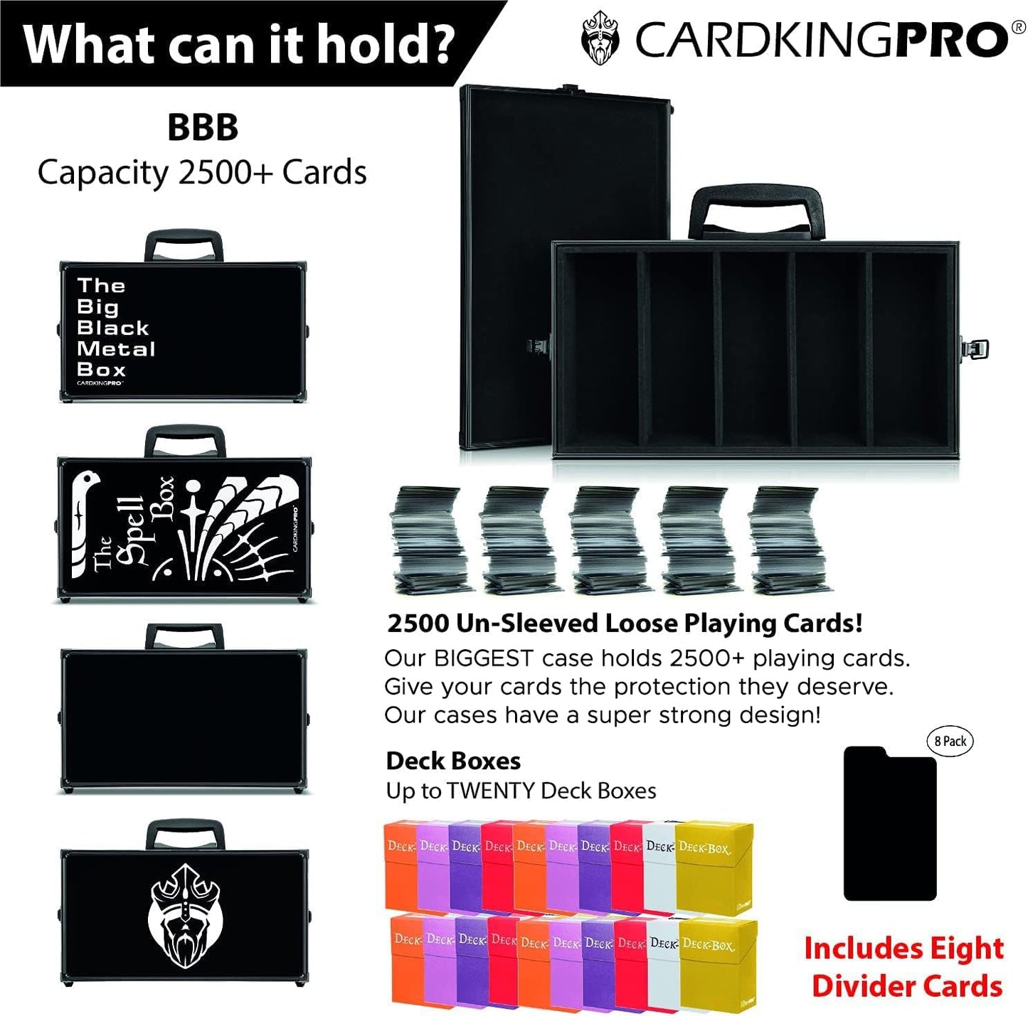 CardKingPro Game Card Storage Case (BBB/MTG Edition) | Suitable for Magic The Gathering, Yugioh, and Other TCG Etc (Game Not Included) | Includes 8 Dividers | Fits up to 2500 Loose Unsleeved Cards