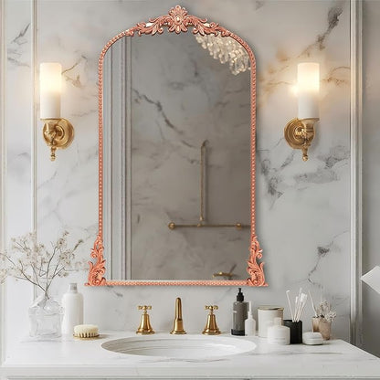 Growsun Arched Mirror, 24’’x42’’ Antique Baroque Traditional Ornate Wall Mirror Decor with Full Metal Frame for Fireplace/Entryway/Living Room/Bathroom