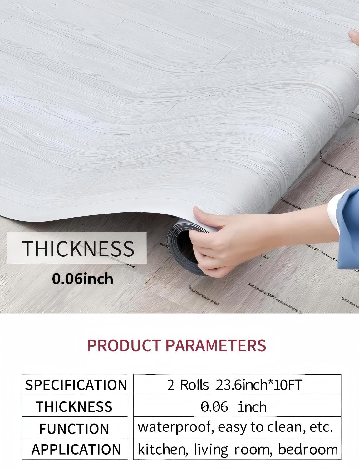 2 Rolls 23.6''x10FT Vinyl Flooring Roll 38.75 sq.ft: Peel and Stick Floor Tiles Self-Adhesive Durable Waterproof Wood Grain Large Plank for Living Room, Bedroom, Bathroom(Paleish Grey‌, 23.6''x10FT)