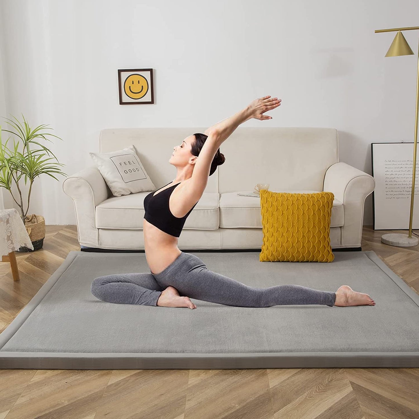MAXYOYO Play Mat, 1.2" Thick Memory Foam Soft Padded Carpet with Non-Slip Backing, 3x5 ft Japanese Tatami Rug Living Room for Kids, Toddler, Children, Nusery(Grey)