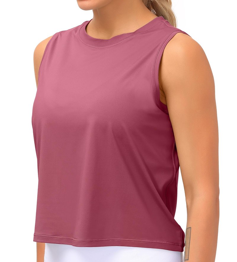 Dragon Fit Womens Ice Silk Workout Tank Tops Sleeveless Cropped Yoga Shirt for Running Gym Summer Rose Red