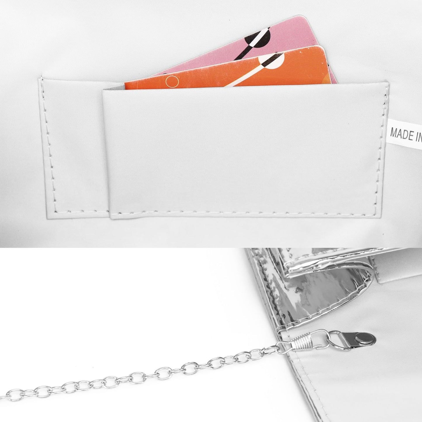 Patent Leather Envelope Clutch for Women Stylish Evening Handbag with Detachable Chain, Perfect for Wedding, Party & Prom (Silver 018)