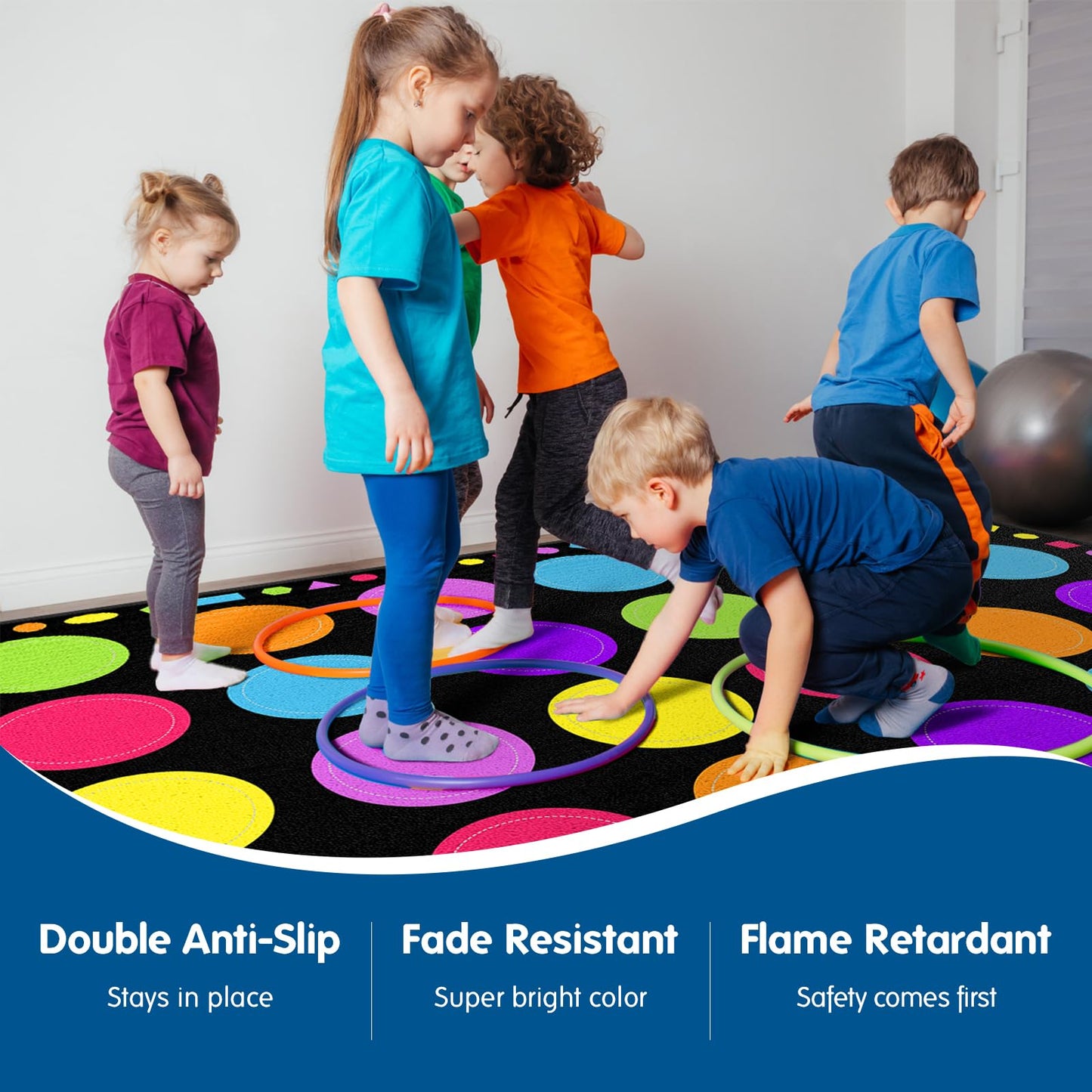 Booooom Jackson Classroom Rug - 7'6''x13'12'' Macaron Calming Circle Preschool Classroom Carpet, Non-Slip & No-Trip Edges, Vibrant Colors for Kids Playroom Floor Mat