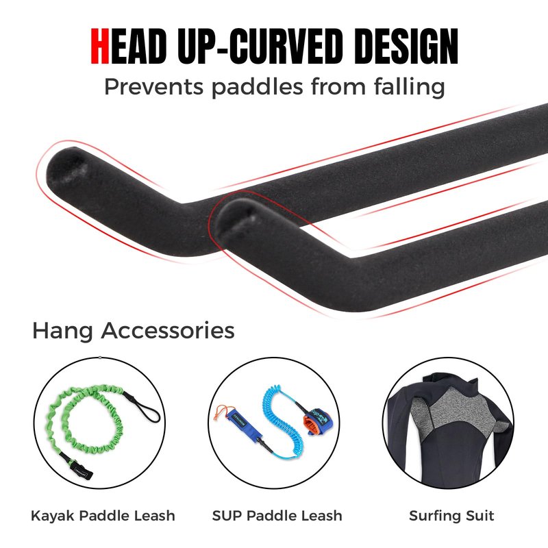 LINGVUM Paddle Storage Wall Rack with Non-scratch Cover, Metal Paddle Holder for Kayak, Paddle Board and Canoe Paddles