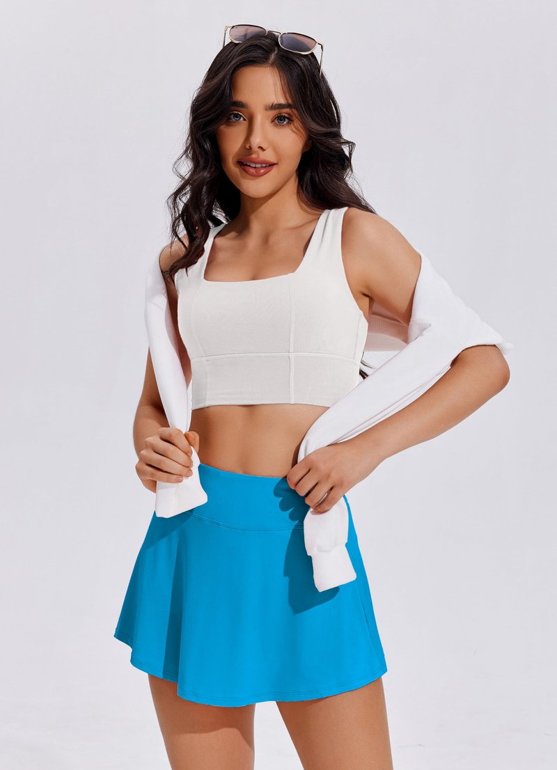 PINSPARK Tennis Skirt for Women Mini Skirt with Shorts Lightweight Golf Skirt Pickleball Clothes,Blue Medium